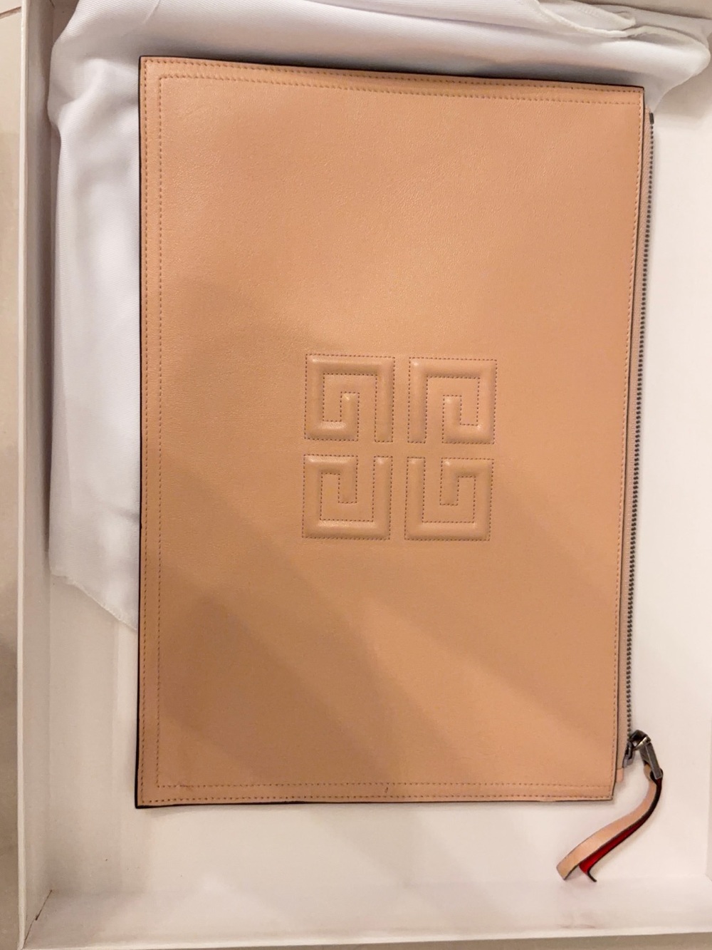 Givenchy Beige Leather Embossed Logo Clutch